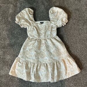 Miss selfridge jacquard puff sleeve smock dress in gold
